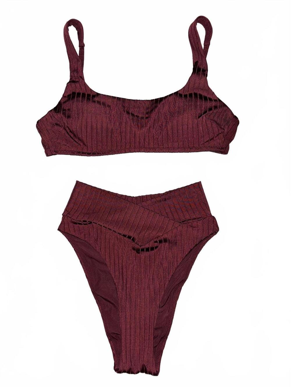 Aerie Scoop & High Waisted High Cut Cheeky Burgundy Bikini set